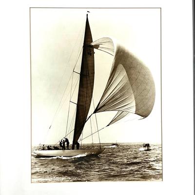 625 Large Black and White Framed Full Sail Sailboat Photograph