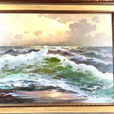 638 LARGE Beautiful Signed Seascape Oil Painting by M. Rinaldi