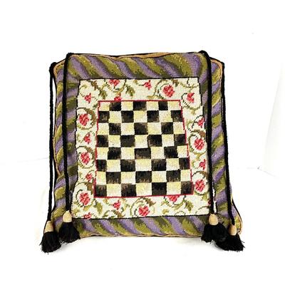 661 MacKenzie Childs Courtly Check Needlepoint Pillow Seat
