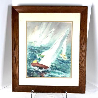 665 Vintage Sailboat Watercolor by Marcie Gray in Chestnut Frame
