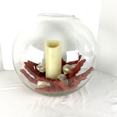 666 Faux Coral and Shells Round Glass Candle Bowl