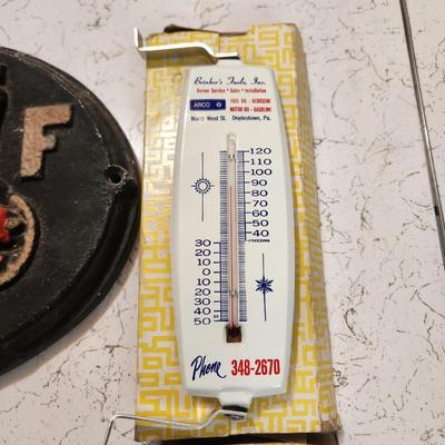 Vintage United Fireman Insurance Plaque Brinker's Fuels Doylestown Pa. Thermometer