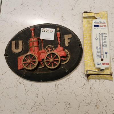 Vintage United Fireman Insurance Plaque Brinker's Fuels Doylestown Pa. Thermometer