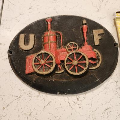 Vintage United Fireman Insurance Plaque Brinker's Fuels Doylestown Pa. Thermometer