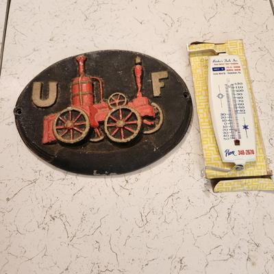 Vintage United Fireman Insurance Plaque Brinker's Fuels Doylestown Pa. Thermometer