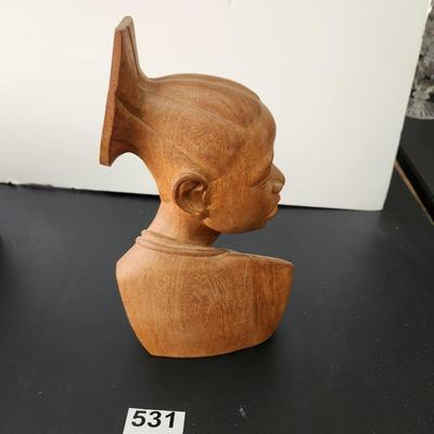 Solid wood African Asian carved Bust