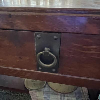 Dark oak wooden desk with center drawer