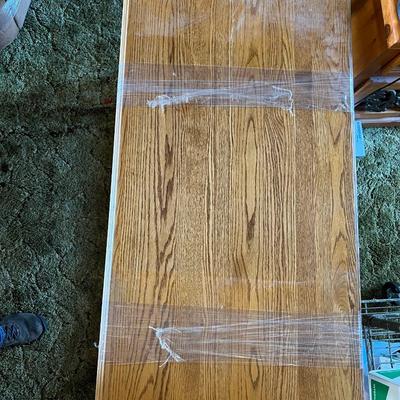 Wooden desk with keyboard tray and drawer