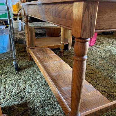Wooden desk with keyboard tray and drawer