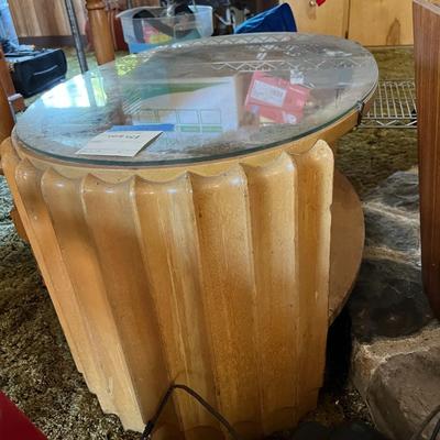 Oval wooden, glass top coffee table