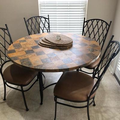 5 Piece Iron and Stone Top Table Set