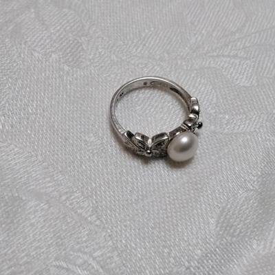 Vintage Avon Sterling Silver Cultured Pearl/White Sapphires Flower 925 Ring Size 6