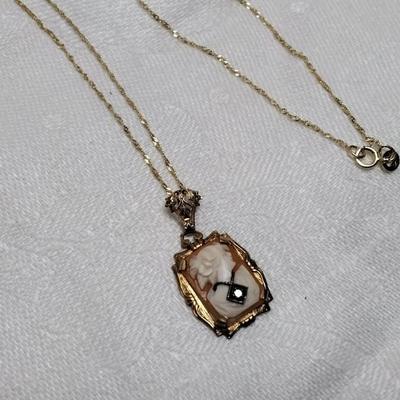 14K Cameo Habille  Pendant On A 16" 10K Italian Gold Necklace