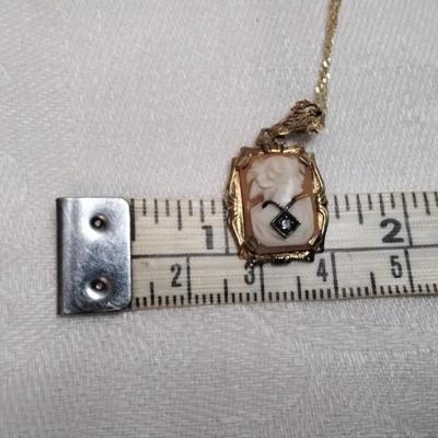 14K Cameo Habille  Pendant On A 16" 10K Italian Gold Necklace