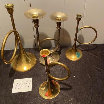 Brass Trumpet Candle Holders
