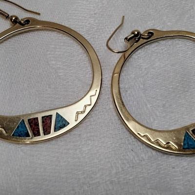 Gold Vermeil Turquoise and Coral King Tut Earrings