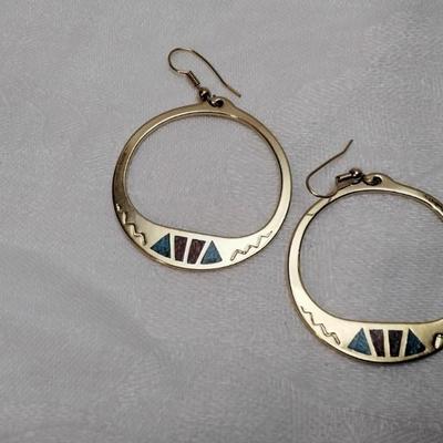 Gold Vermeil Turquoise and Coral King Tut Earrings