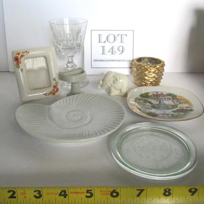 Misc Lot of Glass and China Type Items, Vintage Dollhouse Sink, Frame, More