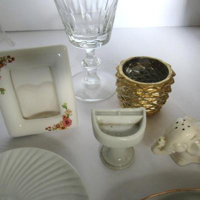 Misc Lot of Glass and China Type Items, Vintage Dollhouse Sink, Frame, More