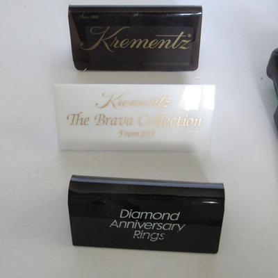 3 Acrylic Store Advertising Signs, Krementz and Diamonds