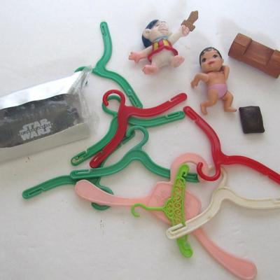 Misc Lot of Toys and Kids Cup, Barbie Hangers, Star Wars Toy in Pkg