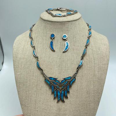 Mexican Turquoise & 925 Necklace, Earrings & Bracelet (B2-MG)