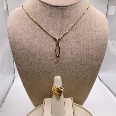 14K Diamond Necklace and Ring (B2-SS)