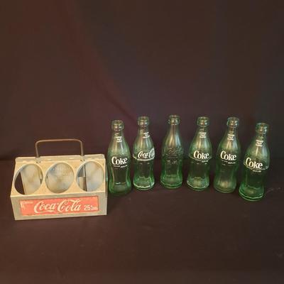 Vintage Six Pack Coca-Cola Bottles With Metal Carrier (D-KD)
