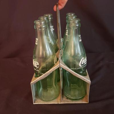Vintage Six Pack Coca-Cola Bottles With Metal Carrier (D-KD)