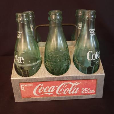 Vintage Six Pack Coca-Cola Bottles With Metal Carrier (D-KD)