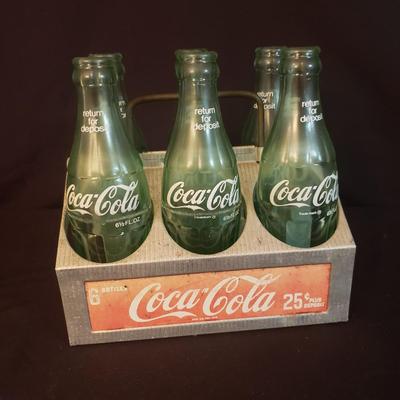 Vintage Six Pack Coca-Cola Bottles With Metal Carrier (D-KD)