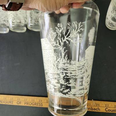 Vintage Mid Century Glass Pitcher w 6 Glasses