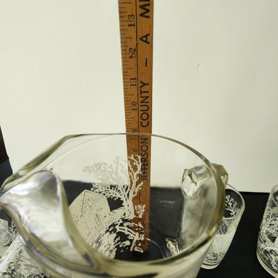 Vintage Mid Century Glass Pitcher w 6 Glasses