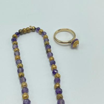 Etruscan 14KT w/ Amethyst Ring and Necklace Set (B2-SS)
