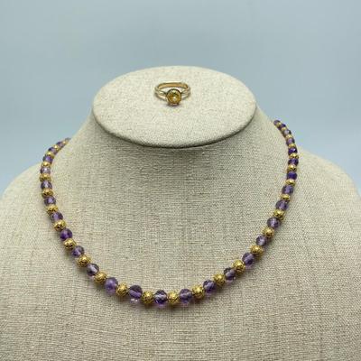 Etruscan 14KT w/ Amethyst Ring and Necklace Set (B2-SS)