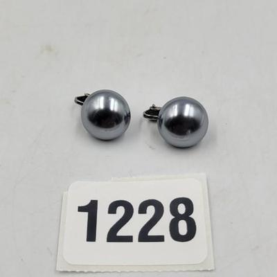 Steel Blue Button Style Clip On Earrings
