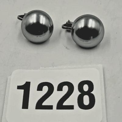 Steel Blue Button Style Clip On Earrings