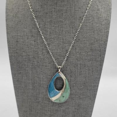 Aqua/Teal Wave Pendant Necklace