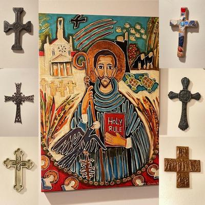 CONNIE KITTOK~ St. Benedict Giclee & 6 Assorted Decorative Crosses