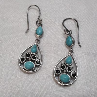 Turquoise and Sapphire 925 Earrings