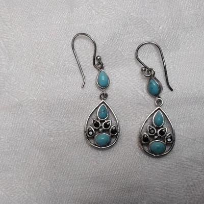 Turquoise and Sapphire 925 Earrings