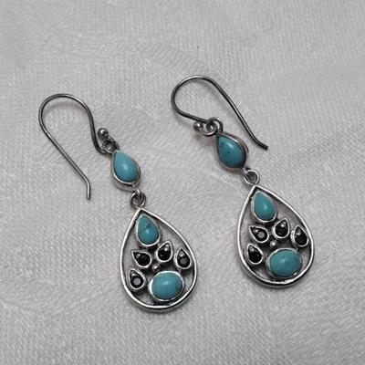 Turquoise and Sapphire 925 Earrings