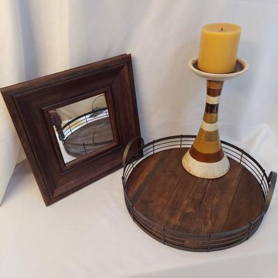 Ceramic Candle Holder, Wooden Mirror & Tray (BR1-BBL)