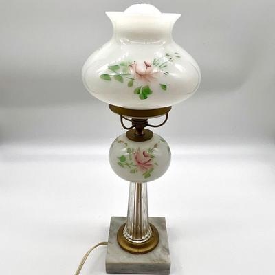 Vintage Hand Painted Lamp With Crystal/Marble Base