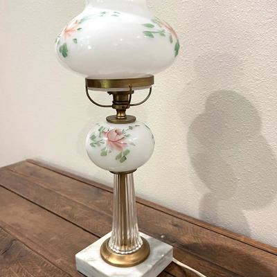 Vintage Hand Painted Lamp With Crystal/Marble Base