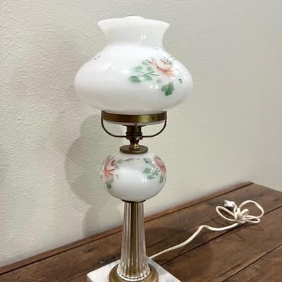 Vintage Hand Painted Lamp With Crystal/Marble Base