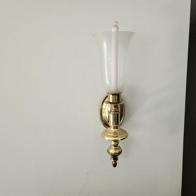 Pair Brass Wall Sconce Hurricane Style Glass Candle holder