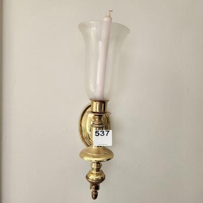 Pair Brass Wall Sconce Hurricane Style Glass Candle holder