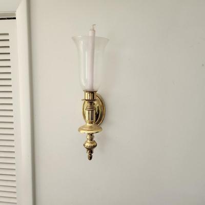 Pair Brass Wall Sconce Hurricane Style Glass Candle holder
