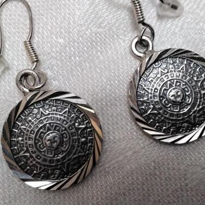 Vintage Mexico MR 112 Mayan Aztec Calendar 925 Earrings
